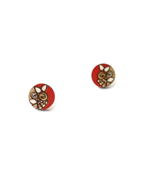 lovely wooden earrings in red color mini round