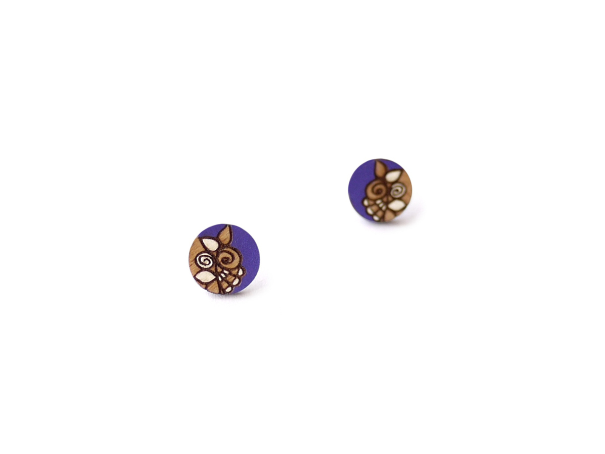 handcrafted wooden studs in purple color mini round