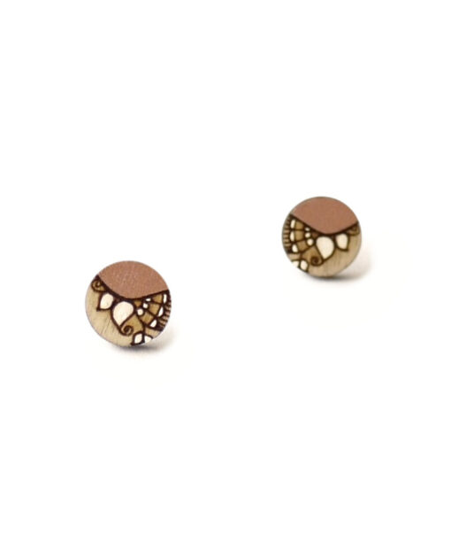handmade wooden studs in rose gold color mini round