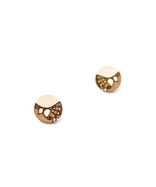 lightweight wooden earrings in white color mini round