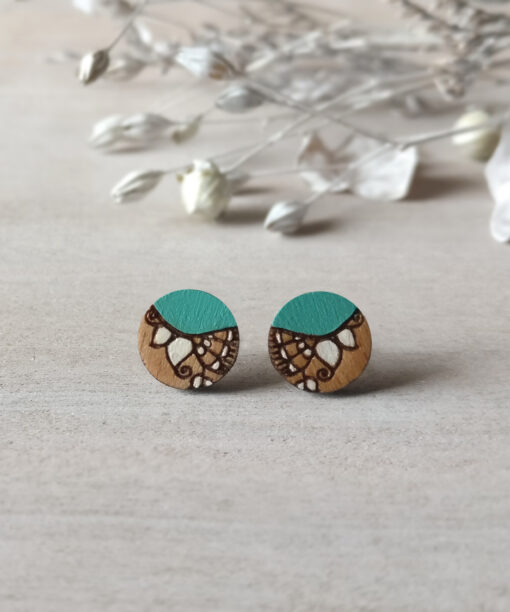 mint wooden earrings mini round on background