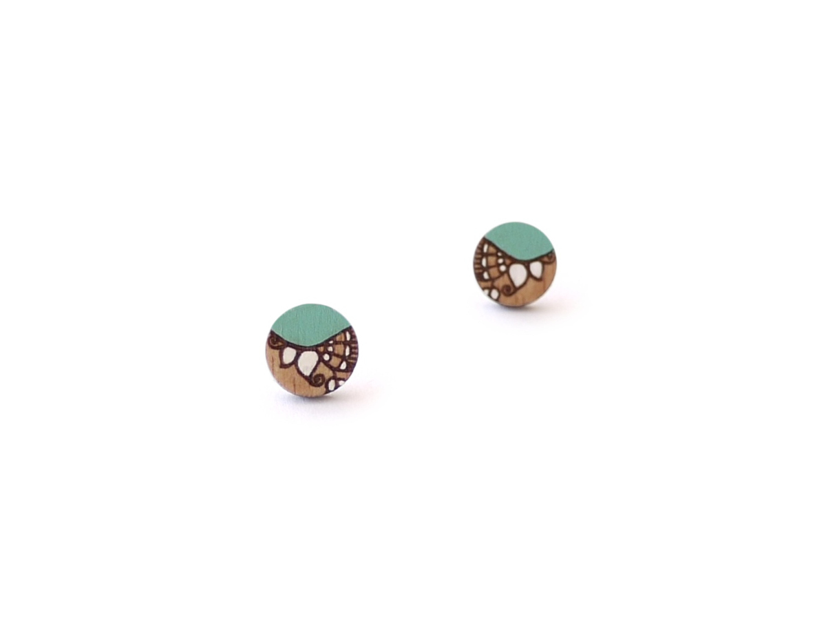 mint wooden earrings mini round