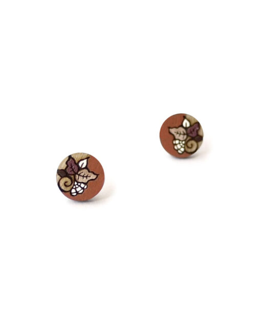 retro wooden earrings in brown color mini round