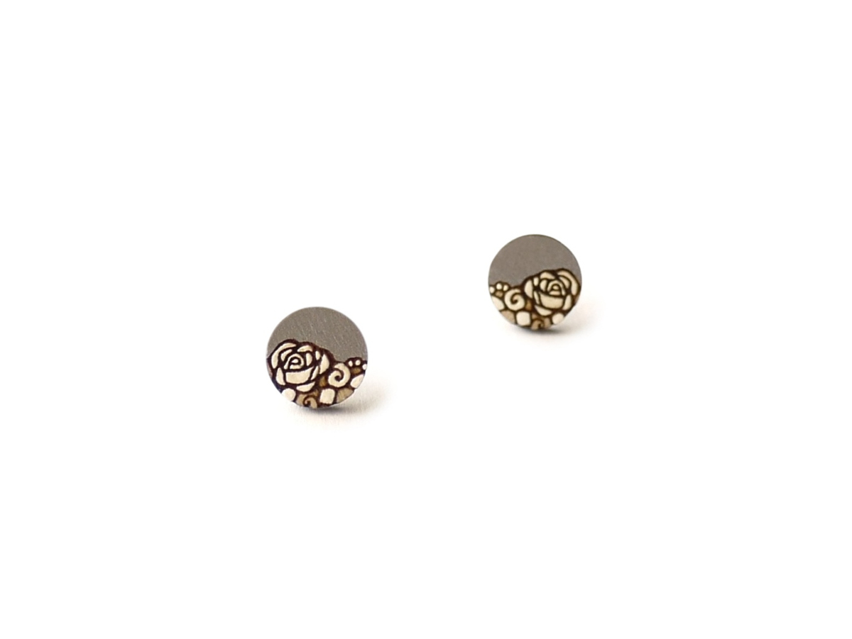 stylish wooden earrings in silver color mini round
