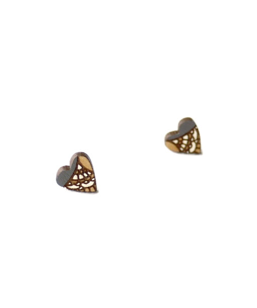 boho wooden heart studs in grey color