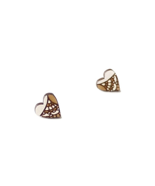 lightweight wooden heart earrings in white color