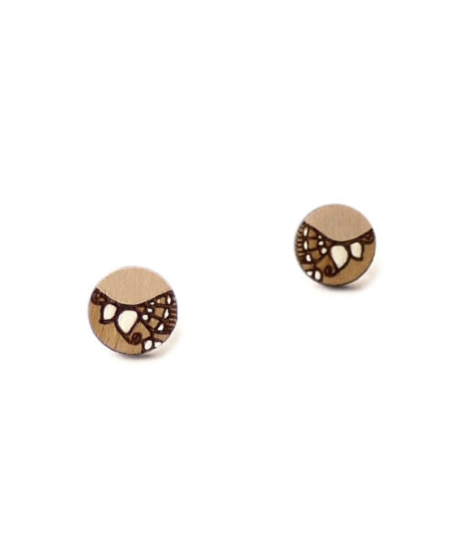 beige wooden earrings mini round