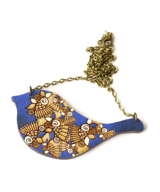 bird royal blue wooden necklace