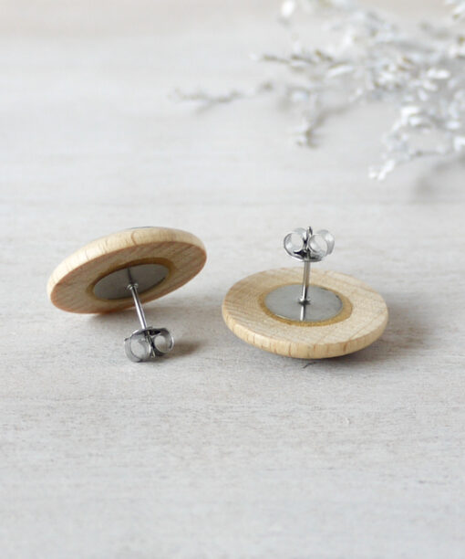 large round wooden earrings back