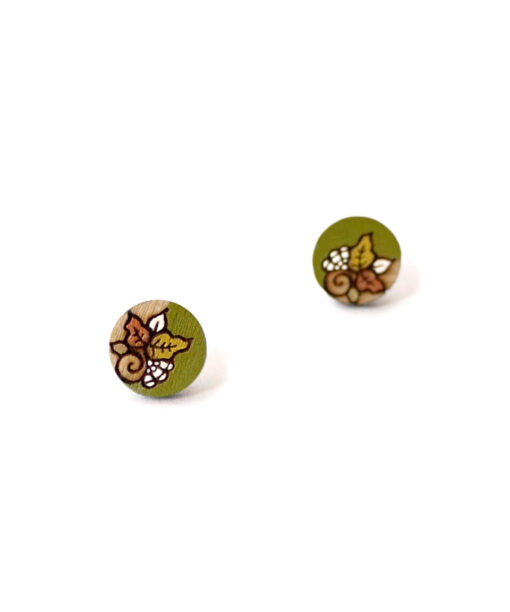 light green wooden earrings mini round