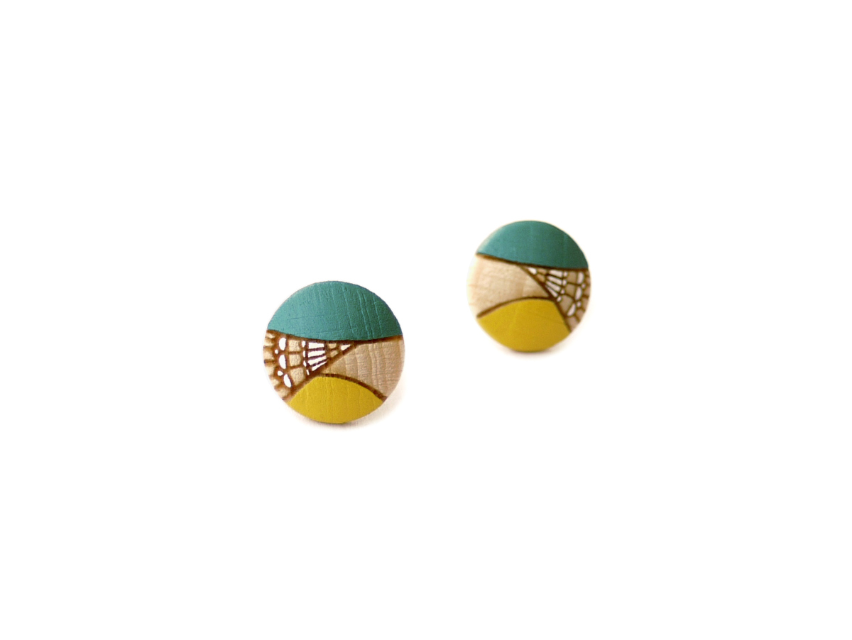 medium green wooden earrings