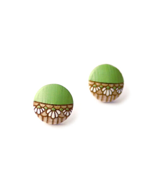 medium handmade wooden earrings green