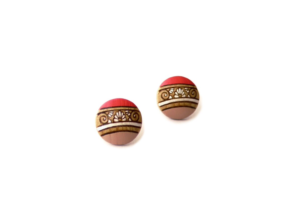 medium pink wooden earrings