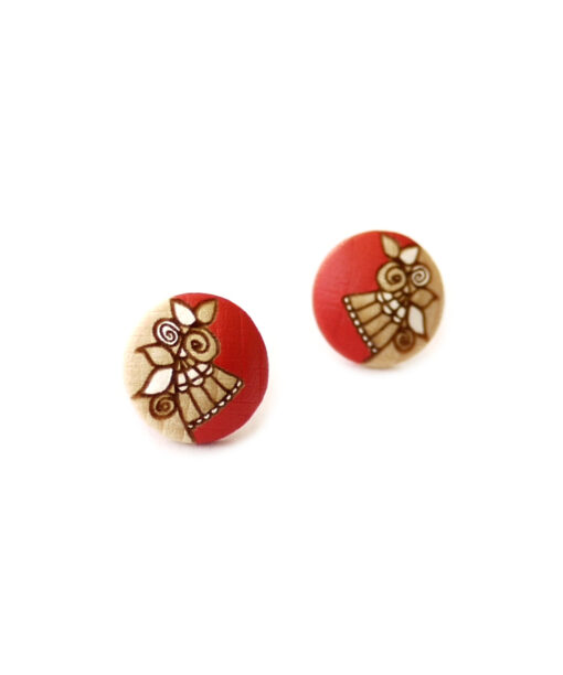 medium red wooden earrings