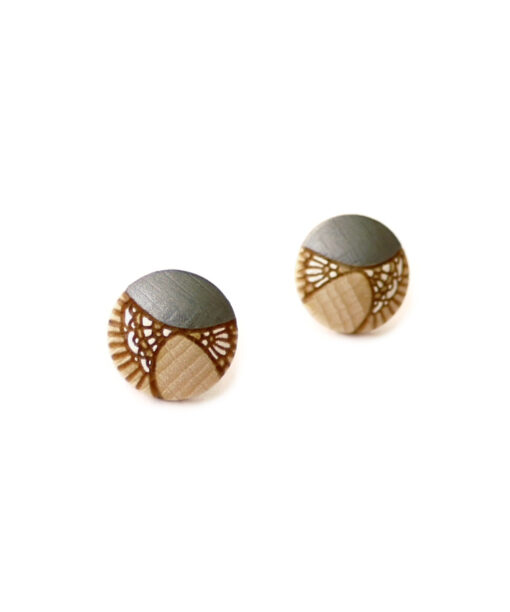 medium silver wooden earrings
