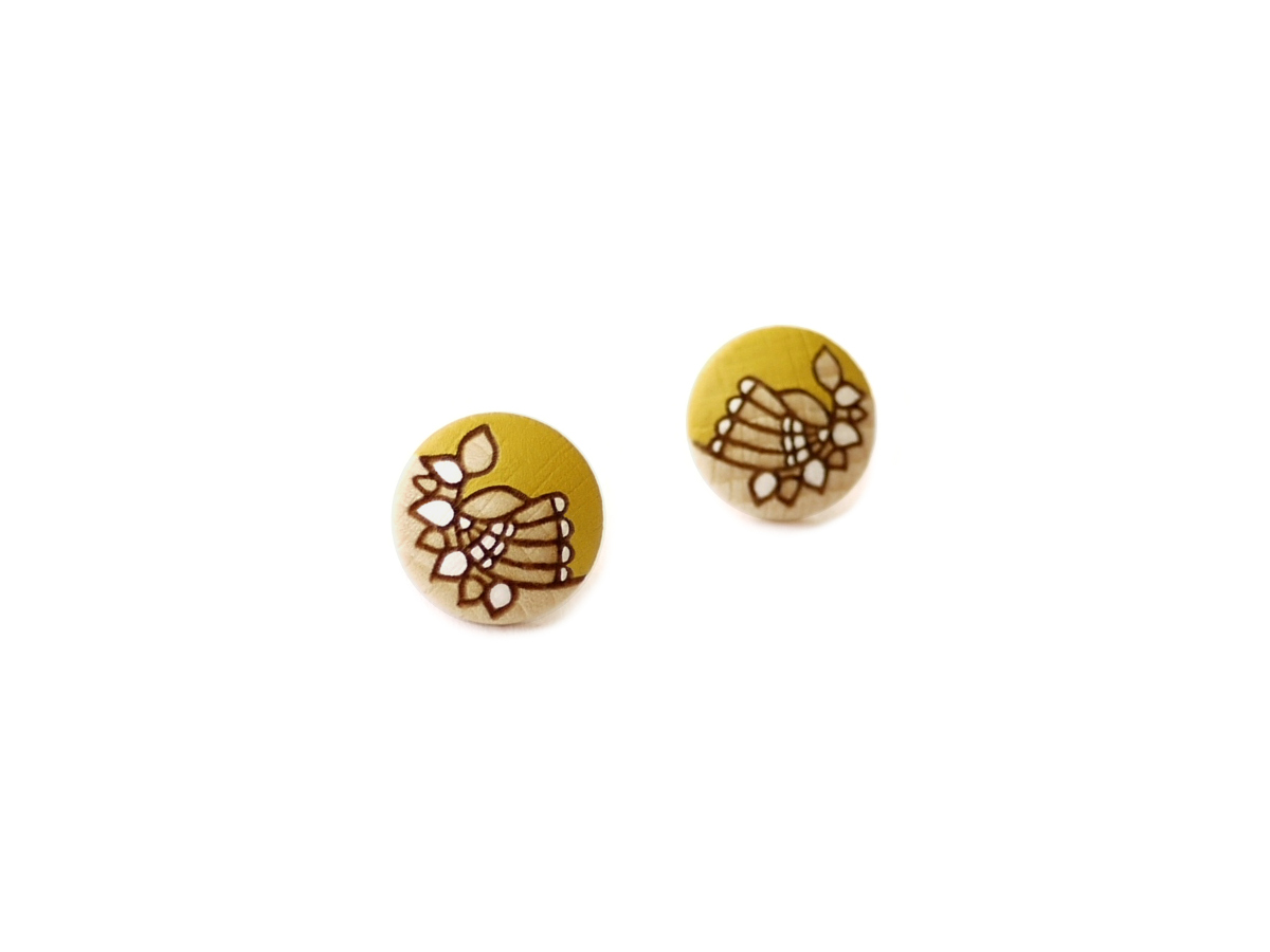medium yellow wooden earrings