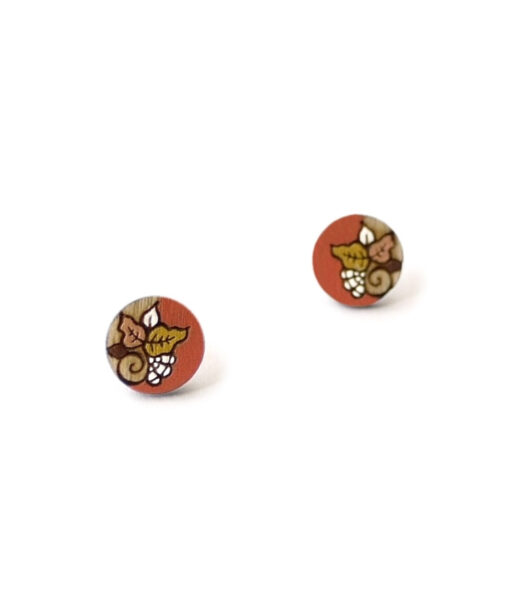 orange wooden earrings mini round