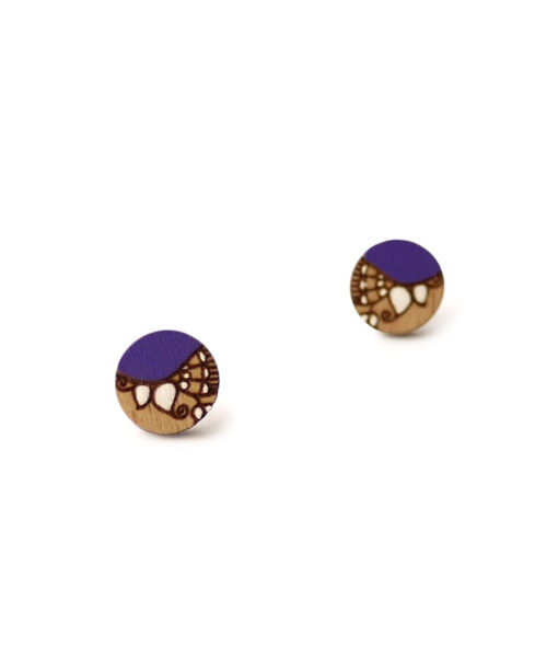purple wooden earrings mini round