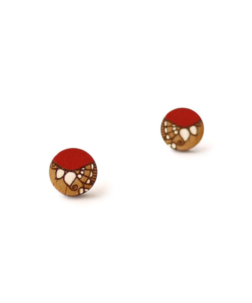 red wooden earrings mini round
