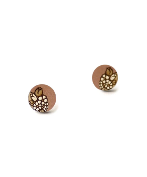 rose gold wooden earrings mini round