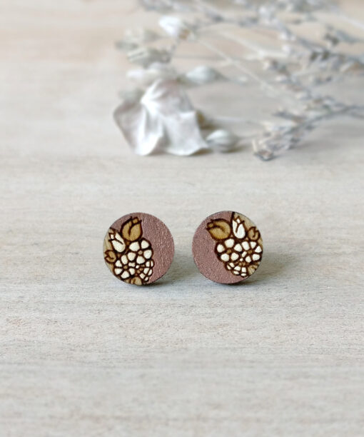 rose gold wooden earrings mini round on background