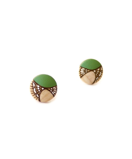 small green wooden earrings