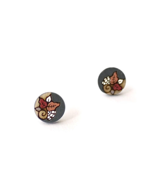 teal wooden earrings mini round