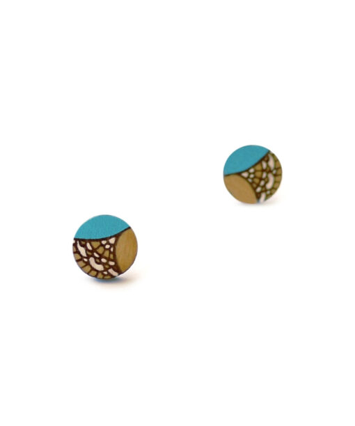 turquoise wooden earrings mini round