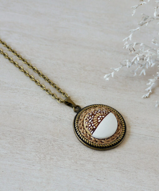 white wooden necklace on background