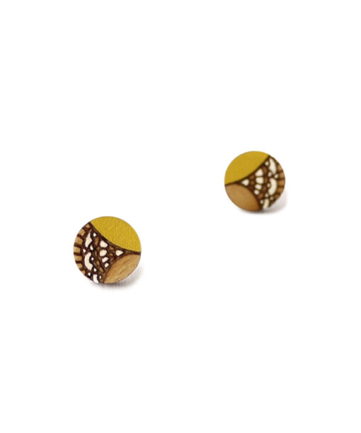 yellow wooden earrings mini round
