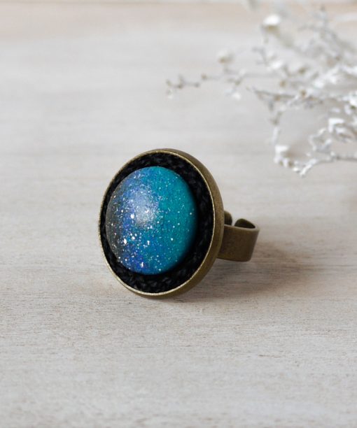blue night sky wooden ring on background