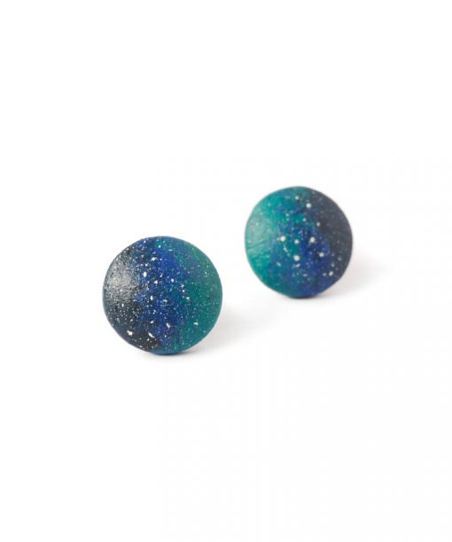 medium blue night sky wooden earrings