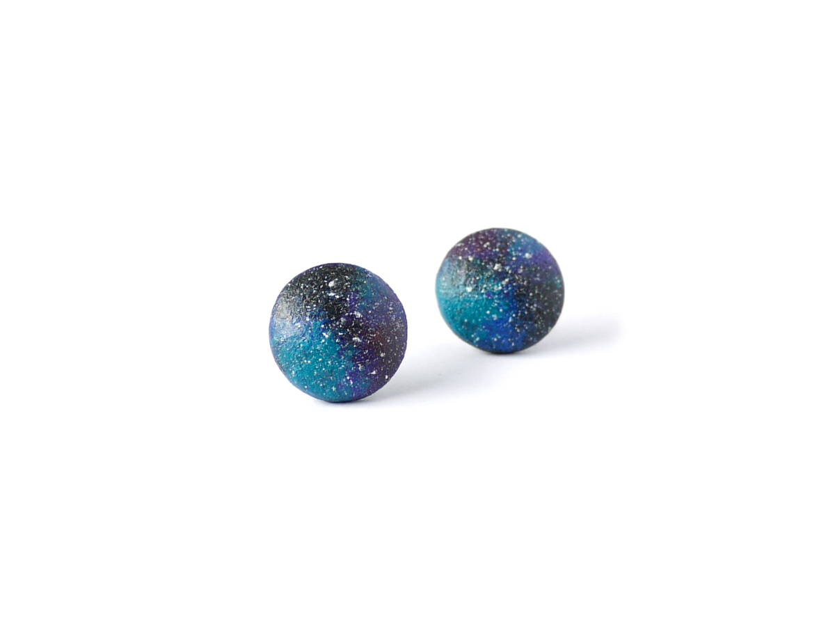 medium purple night sky wooden earrings