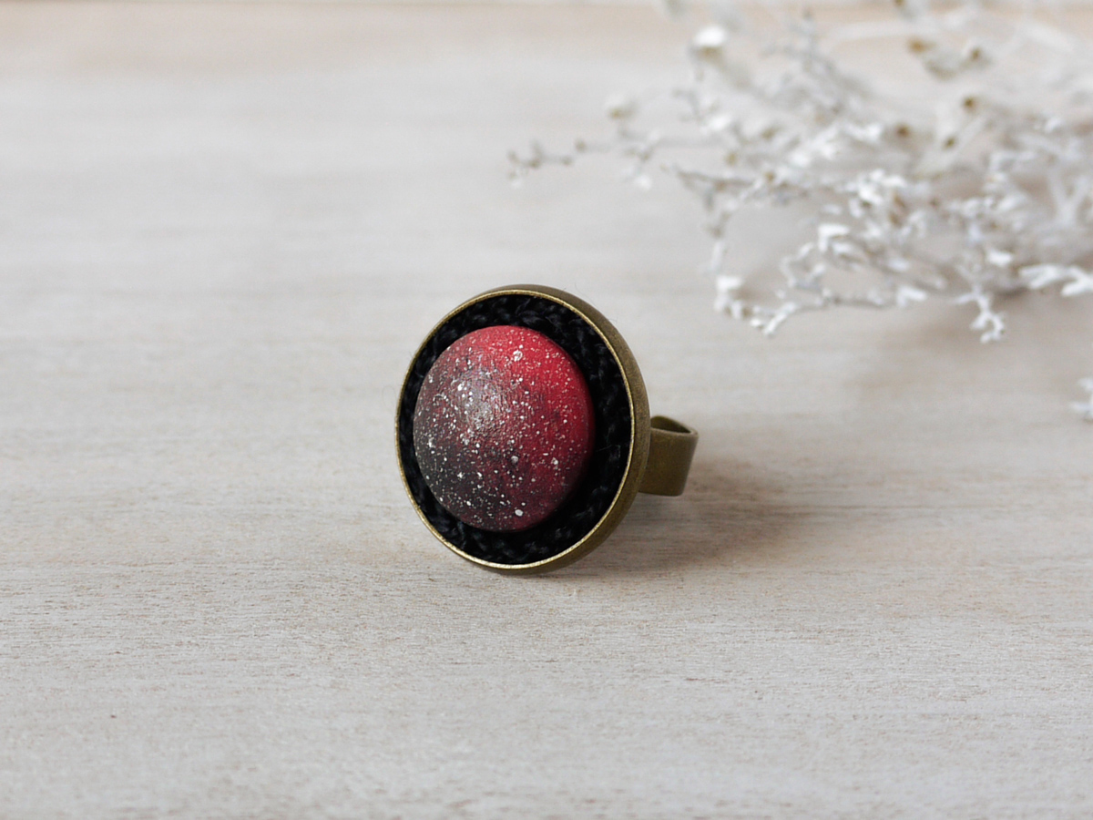 pink night sky wooden ring on background