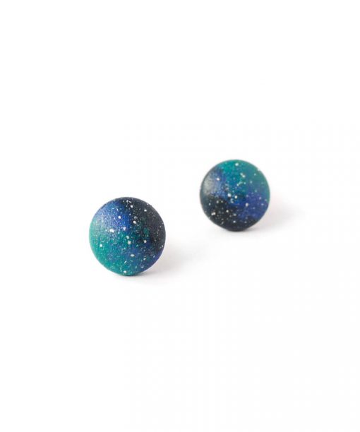 small blue night sky wooden earrings