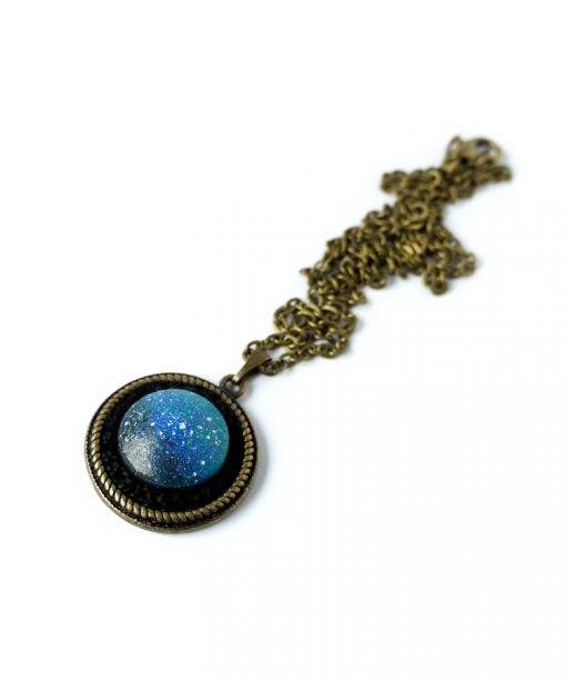 small blue night sky wooden necklace