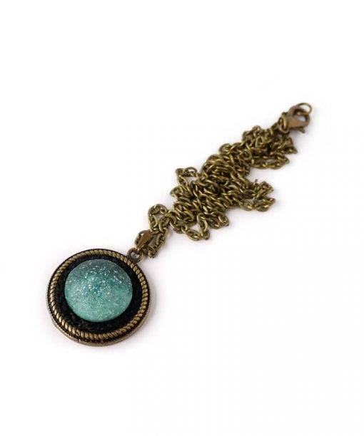 small mint night sky wooden necklace