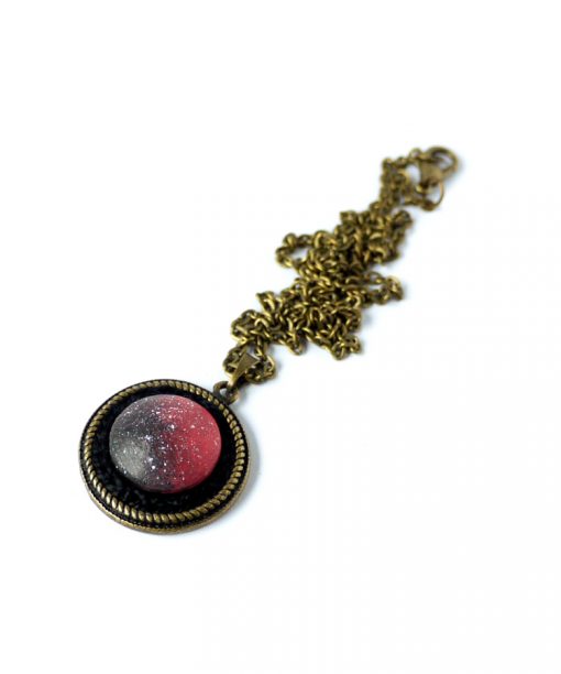small pink night sky wooden necklace