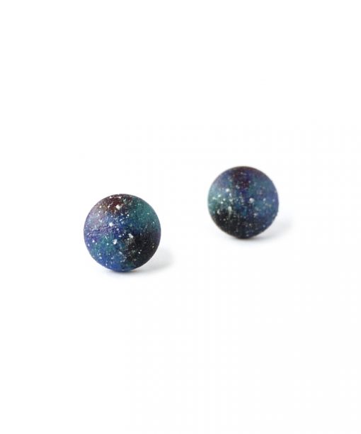 small purple night sky wooden earrings
