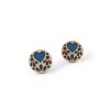 medium blue lace wooden earrings