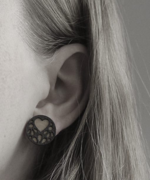 medium lace wooden earrings on model