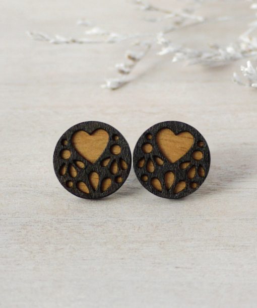 medium natural lace wooden earrings on background
