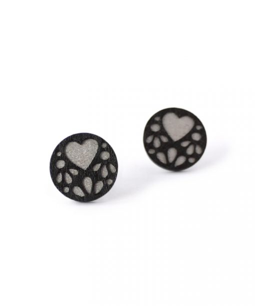 medium silver lace wooden earrings
