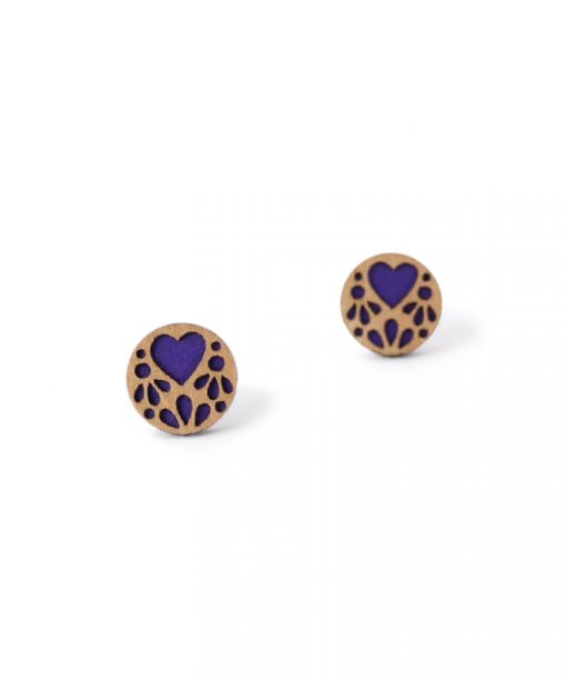 purple lace wooden earrings