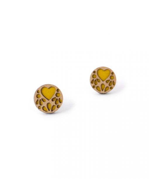 yellow lace wooden earrings